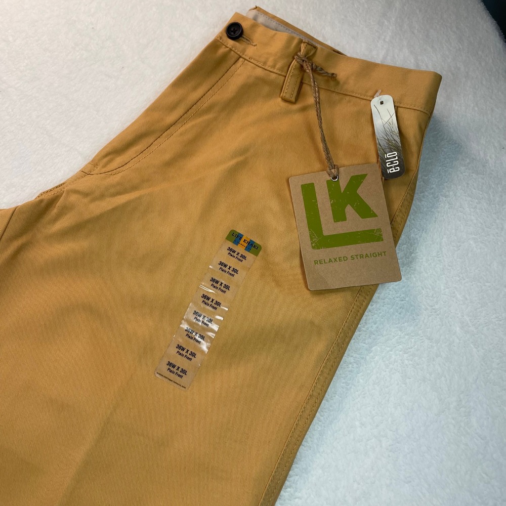 Haggar Life Khaki Pants Mens 36x30 Mustard Yellow Relaxed Straight Chinos NWT